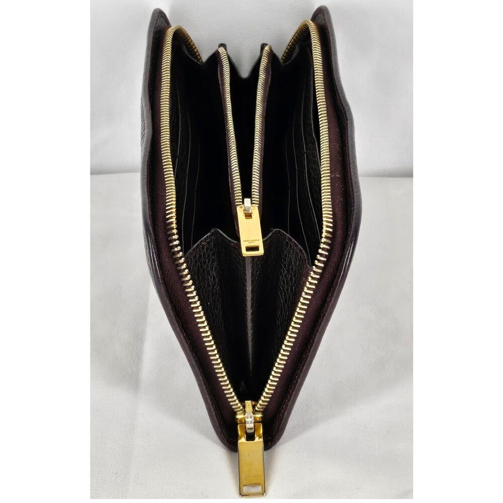 SAINT LAURENT PARIS DARK BROWN CONTINENTAL WALLET – GOLD ZIP – PEBBLED LEATHER - Picture 6 of 11